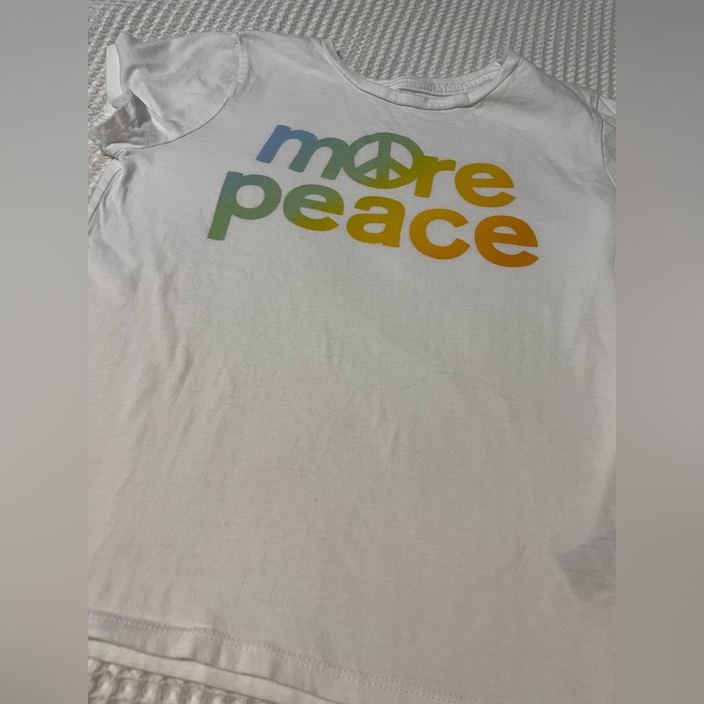 Old Navy - White Tee with Colorful 'More Peace' Graphic